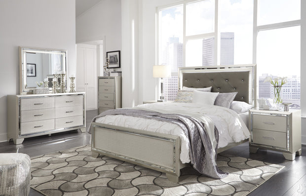 Lonnix Silver LED Upholstered Panel Bedroom Set