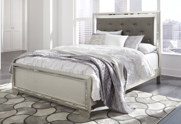 Lonnix Silver Queen LED Upholstered Panel Bed
