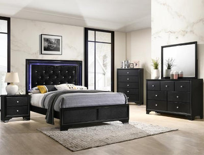 Micah Black LED Queen Panel Bed