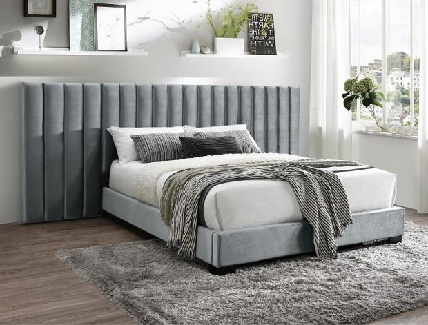 Jardin Gray Velvet Queen Wall Platform Bed