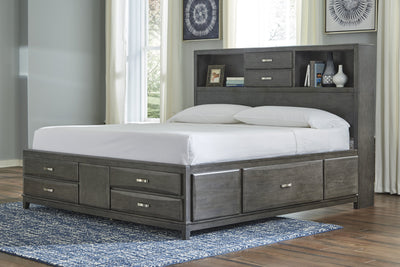 Caitbrook Gray King Bookcase Storage Bed
