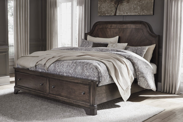 Adinton Brown Queen Footboard Storage Platform Bed
