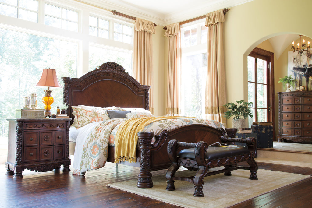 North Shore Bedroom Set Bed, Dresser, Mirror & Chest Queen Size Brown