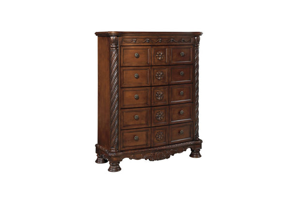 ashley north shore dresser brown The North Shore Dark Brown 6 Pc. Dresser, Mirror, Chest, Queen Panel Bed available at Wier Furniture serving Lewistown, MT and surrounding areas