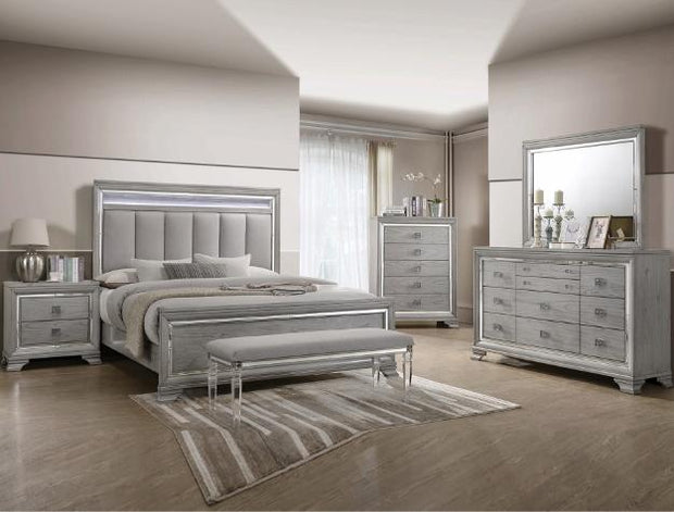 Vail Gray LED Queen Panel Bed