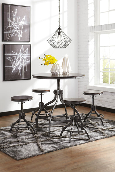 Odium Brown 5-Piece Round Counter Table and Bar Stools