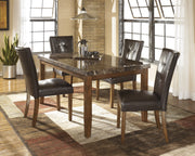 Lacey Medium Brown Faux Marble Dining Room Set