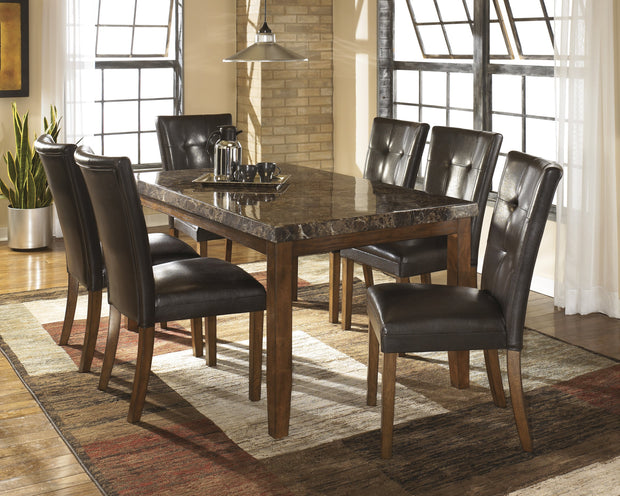 Lacey Medium Brown Faux Marble Dining Room Set