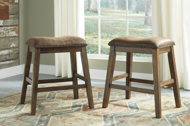 Chaleny Warm Brown Upholstered Bar Stool, Set of 2