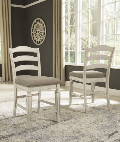 Realyn Chipped White Upholstered Counter Height Chair, Set of 2