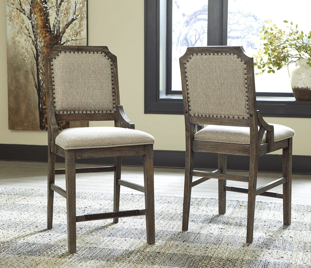 Wyndahl Rustic Brown Upholstered Counter Height Chair, Set of 2