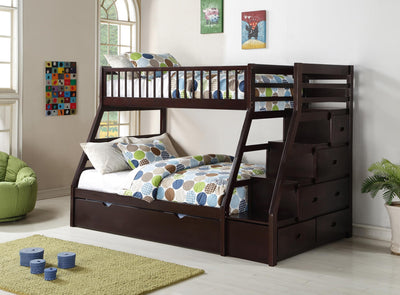 Julian Espresso Twin Over Full Staircase Bunk Bed with Trundle