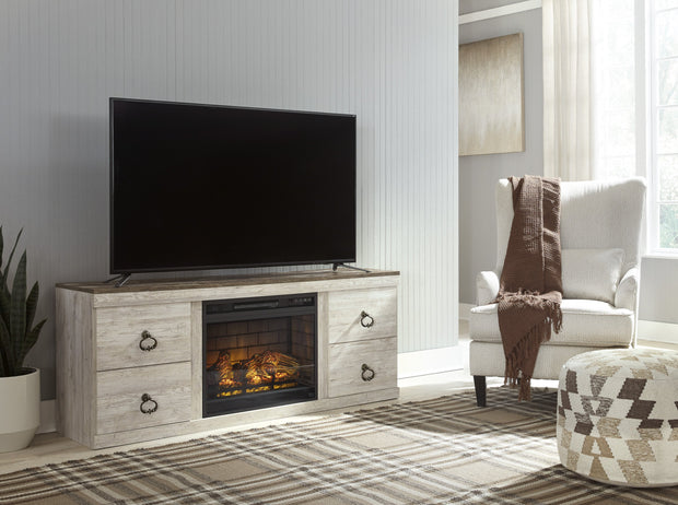 Willowton Whitewash RTA Large TV Stand w/Fireplace Option