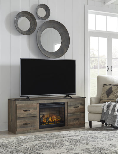 Trinell Brown RTA Large TV Stand w/Fireplace Option