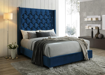 Beverly Navy Velvet 6 FT King Upholstered Bed