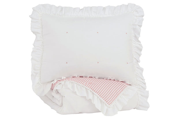 Jenalyn White/Light Pink Twin Comforter Set