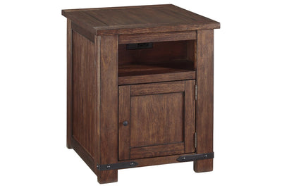 Budmore Brown End Table with USB Ports & Outlets