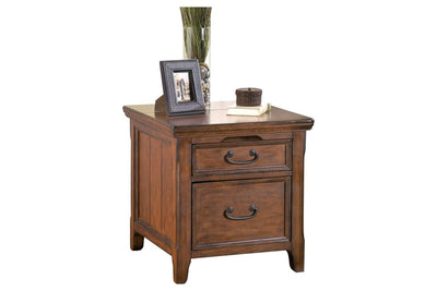Woodboro Dark Brown Media End Table with Power Outlets