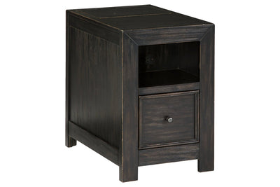 Gavelston Rubbed Black Chairside End Table with USB Ports & Outlets