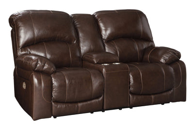Hallstrung Chocolate Power Reclining Loveseat with Console