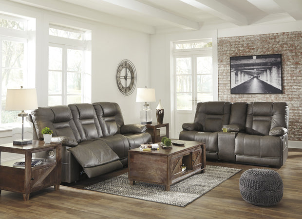 Wurstrow Smoke Leather Power Reclining Living Room Set