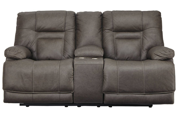 Wurstrow Smoke Power Reclining Loveseat with Console