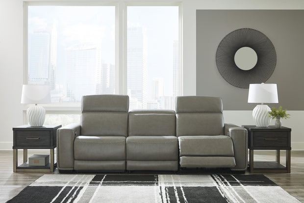 Correze Gray Leather Power Reclining Sofa