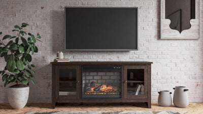 Camiburg Warm Brown Large TV Stand w/Fireplace Option