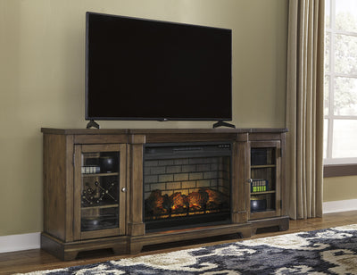Flynnter Medium Brown XL TV Stand w/Fireplace Option