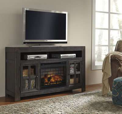 Gavelston Black Large TV Stand w/Fireplace Option