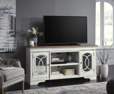 Realyn Chipped White XL TV Stand w/Fireplace Option