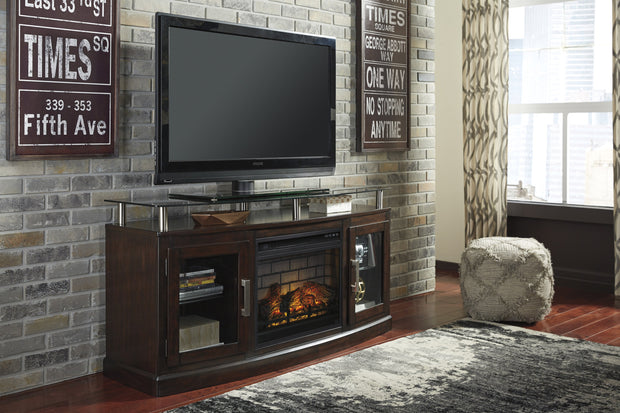 Chanceen Dark Brown Medium TV Stand/Fireplace OPT