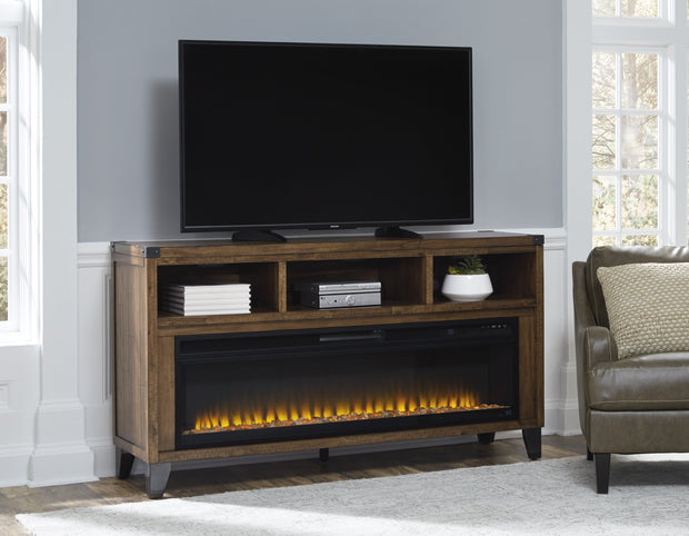 Royard Warm Brown Large TV Stand w/Fireplace Option