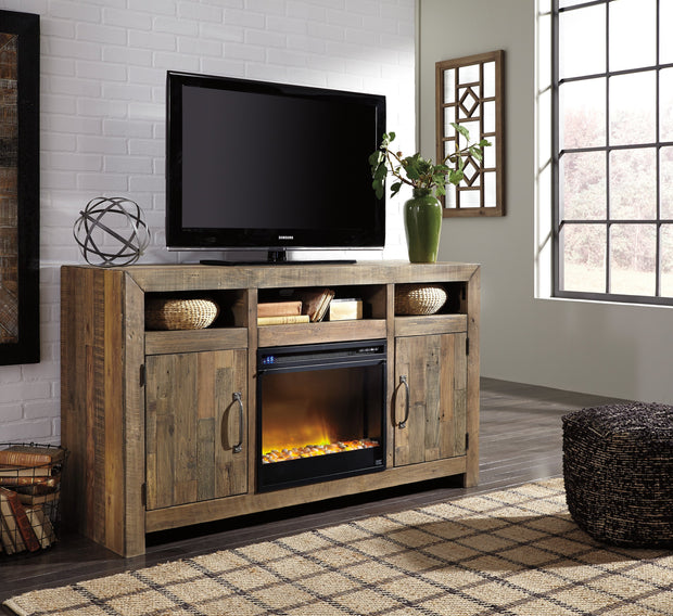 Sommerford Brown Large TV Stand w/Fireplace Option