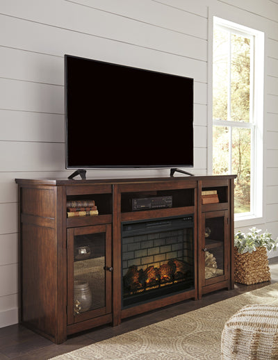 Harpan Reddish Brown XL TV Stand w/Fireplace Option