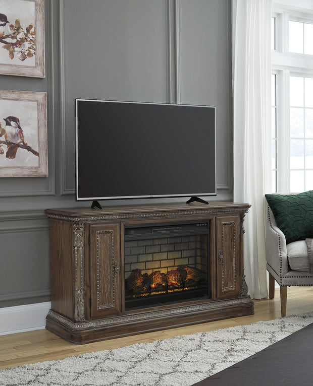 Charmond Brown Large TV Stand w/Fireplace Option