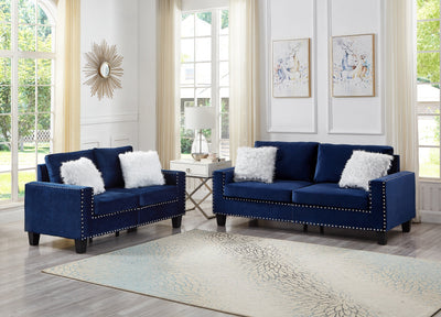 Classy Blue Velvet Sofa & Loveseat