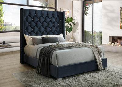 Beverly Black Velvet 6 FT Queen Upholstered Bed