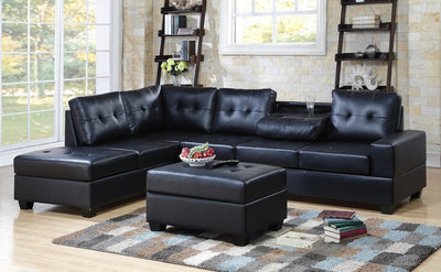 Heights Black Faux Leather Reversible Sectional with Storage Ottoman ***
