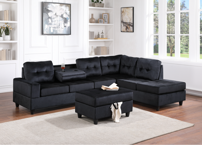 Heights Black Velvet Reversible Sectional with Storage Ottoman ***