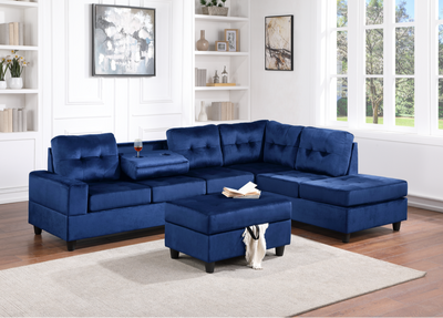Heights Blue Velvet Reversible Sectional with Storage Ottoman ***