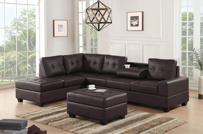 Heights Espresso Faux Leather Reversible Sectional with Storage Ottoman ***