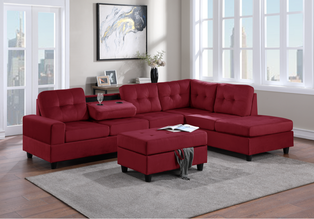 Heights Red Velvet Reversible Sectional with Storage Ottoman ***