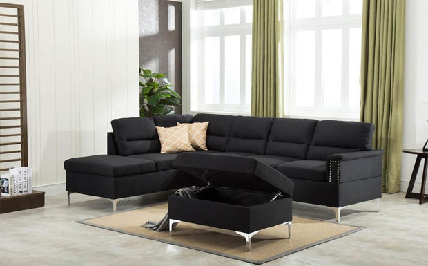 Larry Black Sectional with Storage Ottoman