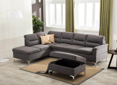 Larry Gray Sectional with Storage Ottoman