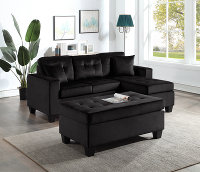 Happy Black Sectional with Ottoman