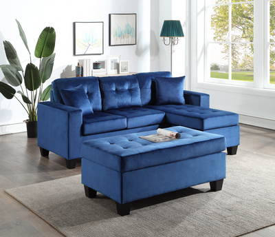 Happy Blue Sectional with Ottoman
