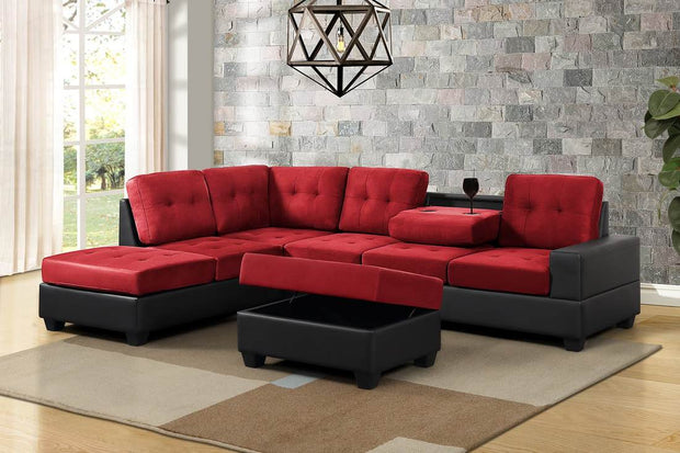 Heights Red/Black Reversible Sectional with Storage Ottoman ***