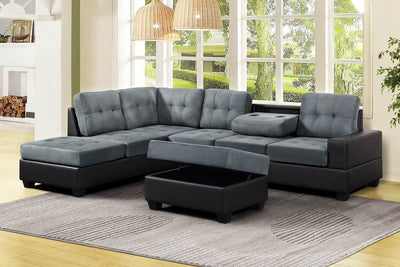 Heights Gray/Black Reversible Sectional with Storage Ottoman ***