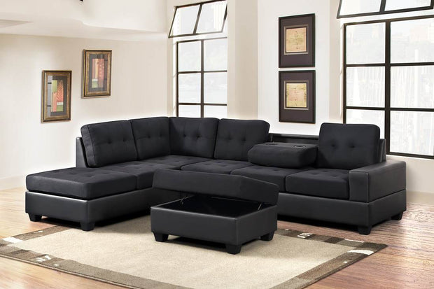 Heights Black/Black Reversible Sectional with Storage Ottoman ***